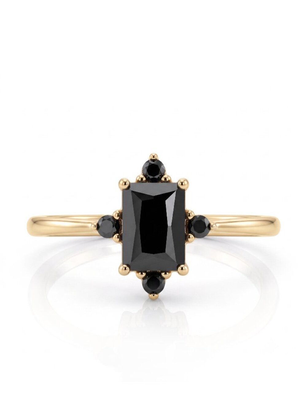 Dainty Gold Ring with Black Gemstone, 925 Sterling Silver, 10k Gold Finish